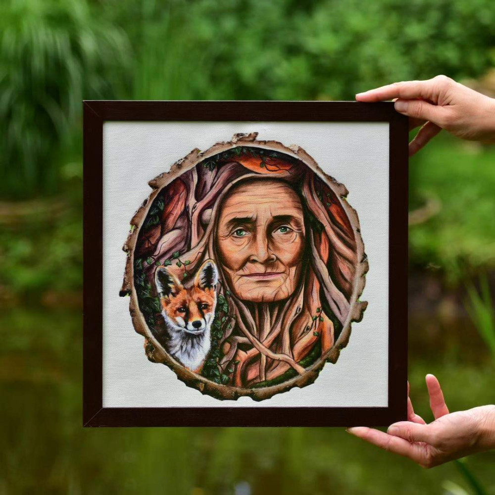 Drzewna Matka z lisem , wydruk na płótnie