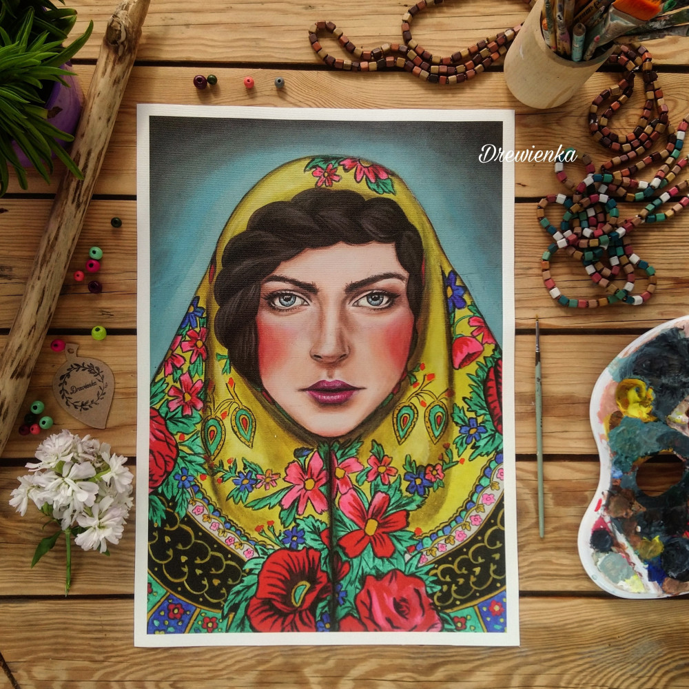 Słowianka brunetka, wydruk na płótnie