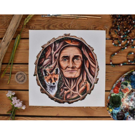 Drzewna Matka z lisem , wydruk na płótnie